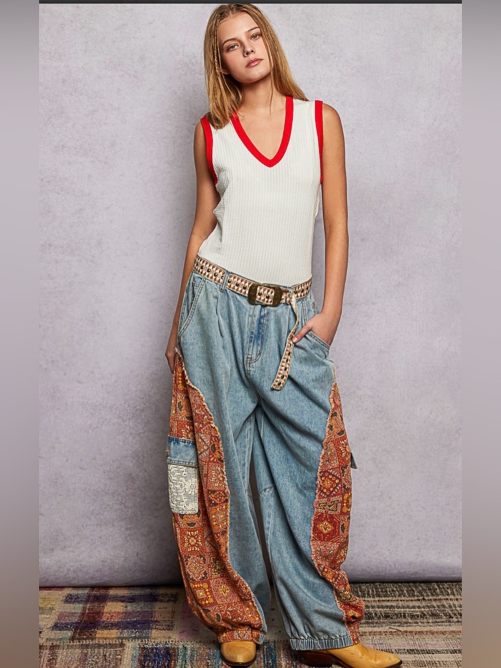 POL Anita Patchwork Denim Joggers - Picture 7 of 9